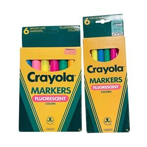 2 Vintage 1988/1990 Crayola Fluorescent Thick Thin Markers 6 Pack‎ DRIED UP